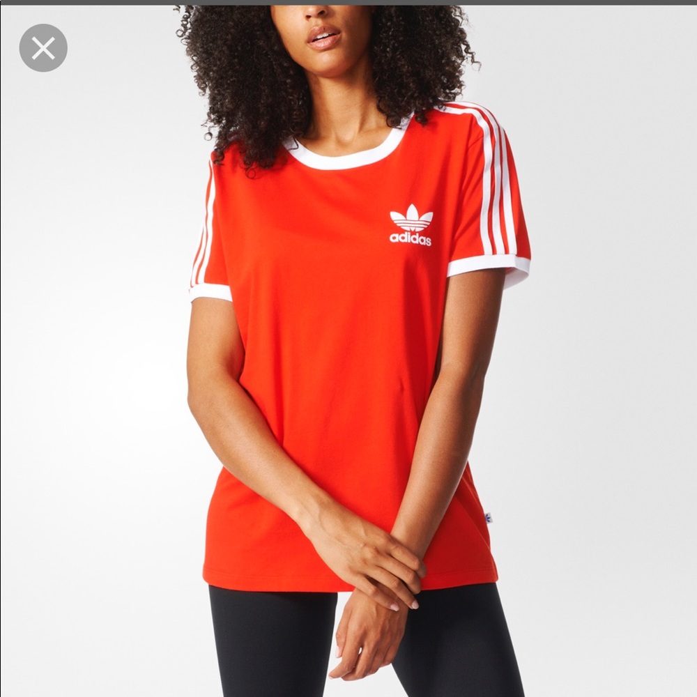 Adidas Red 3 Three Stripes Tee